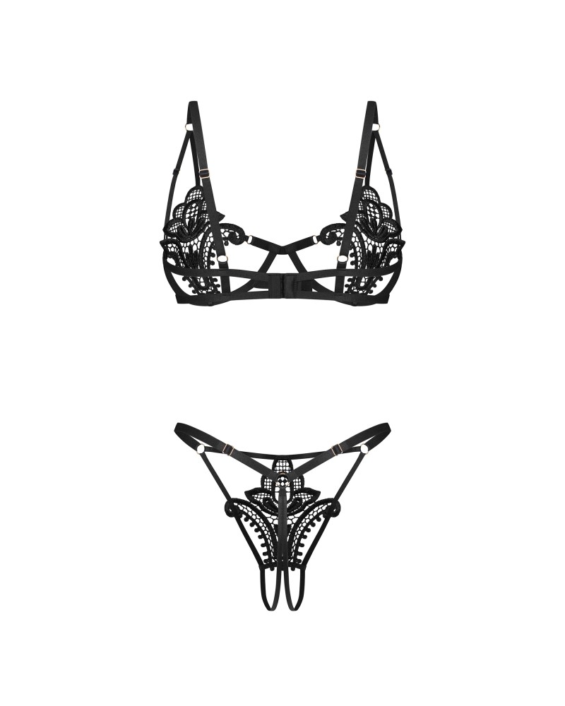 Luise Sublim Black 2-pcs crotchless set S/M