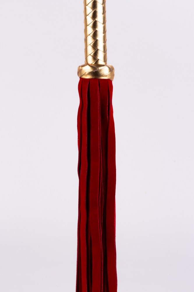 Flogger with Metallic Leather Handle and Suede Leather Tails Red 18"