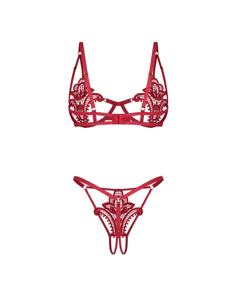Luise Sublim Red 2-pcs crotchless set S/M